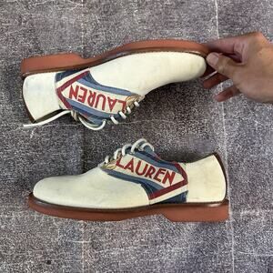 Men's Polo Ralph Lauren Rhett Saddle White Suede Lace Up Oxford Sneakers Sz 7.5
